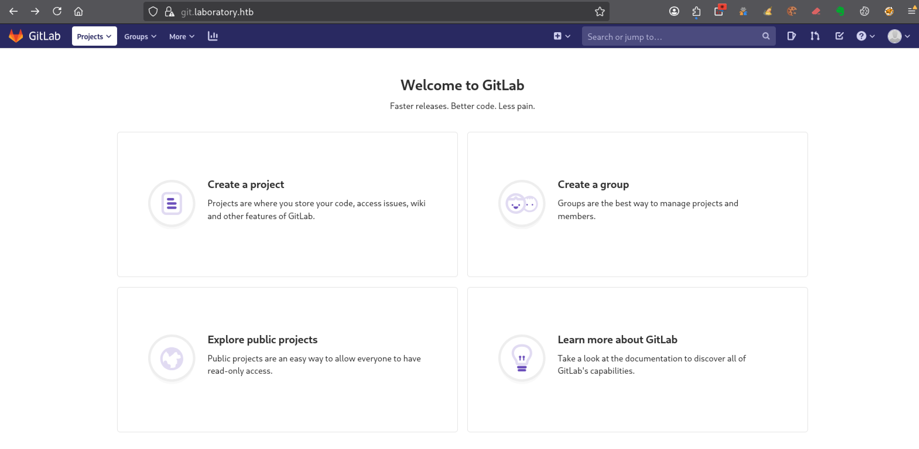 Tableau de bord GitLab après connexion