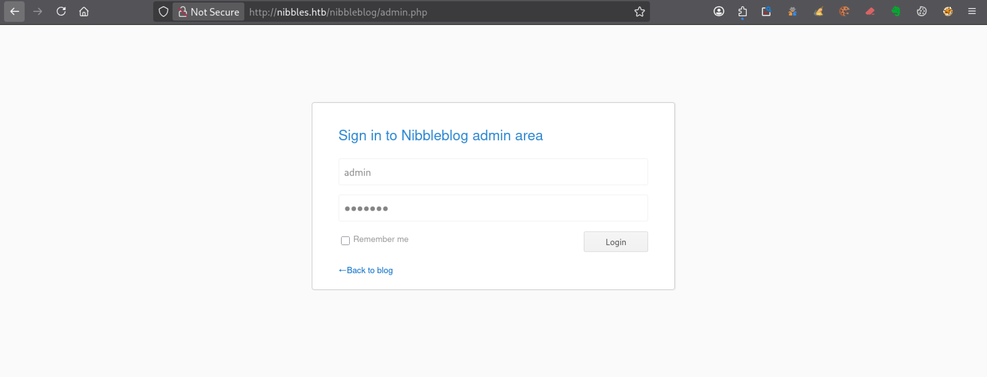 Page de connexion à l’administration Nibbleblog