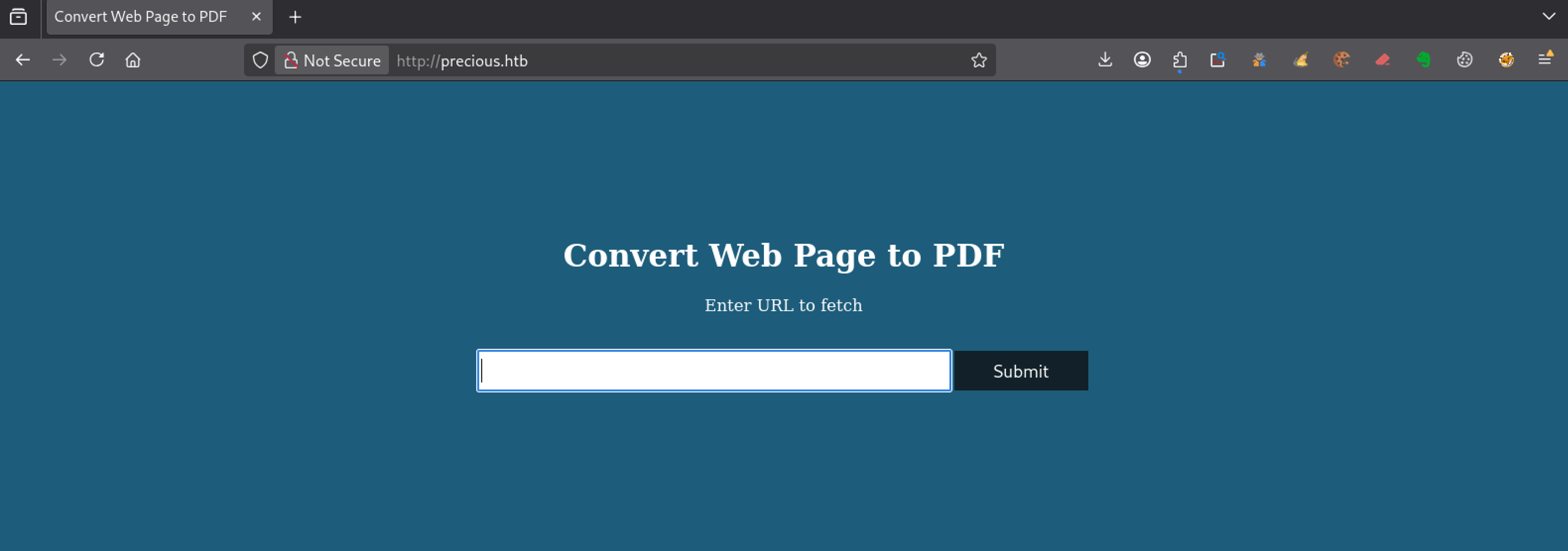 Page d’accueil de l’application Precious